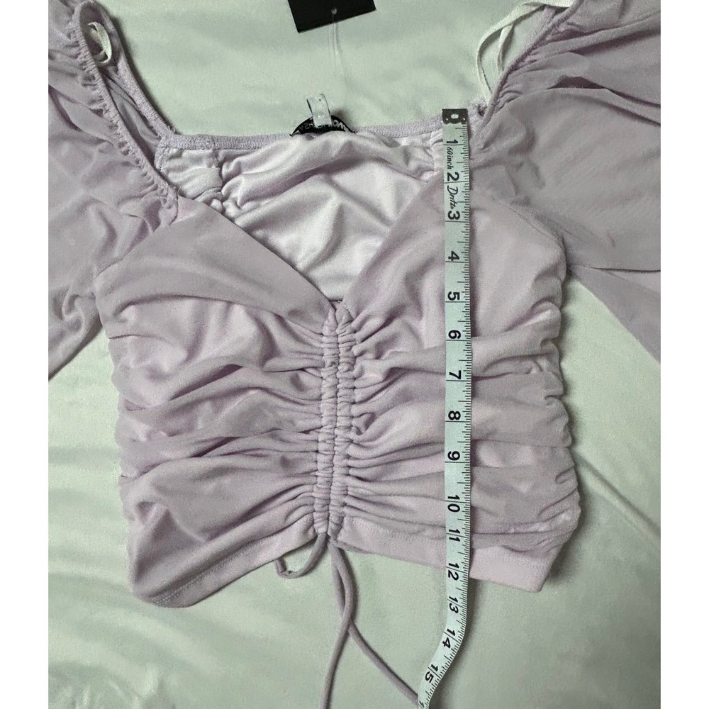 NWT Fashion Nova Your Eyes On Me Top Lavender Ruched Mesh Balloon Sleeve Crop L - Picture 13 of 14